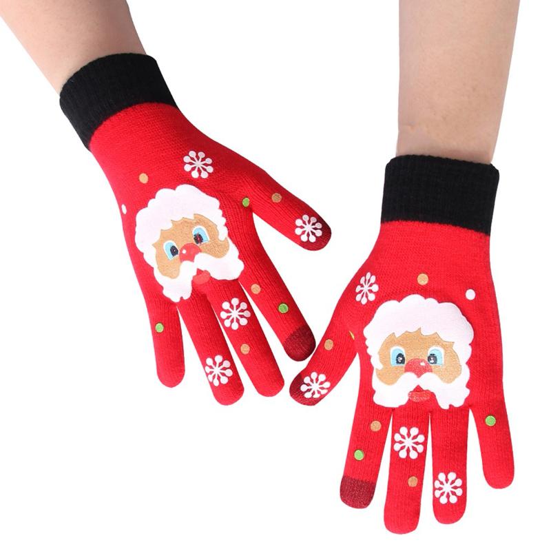 

Girls Christmas Print Keep Warm Christmas Knitted Gloves For Women Winter Soft Gloves Full Finger Mittens handschoen