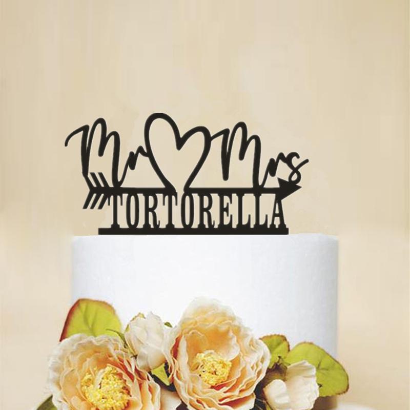 

Mr Mrs Cake Topper Custom Bride Groom Last Name Wedding Party Cake Accessory Love Heart Romantic Wedding Decoration Toppers