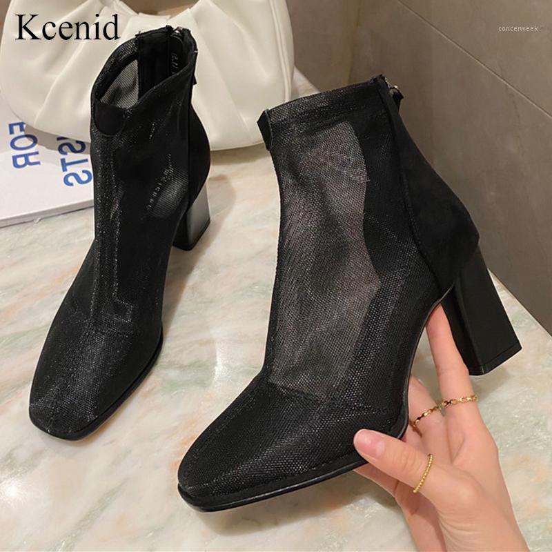 

Kcenid Square toe mesh boots autumn ankle boots fashion zipper thick high heel woman square heel bootie casual shoes black new1, Apricot