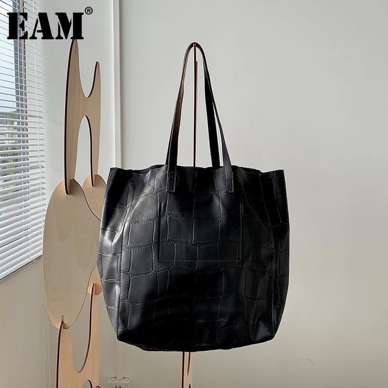 

[EAM] Women New Vintage Large Capacity PU Leather Personality All-match Tote Bag Crossbody Shoulder Bag Fashion 2021 18A1510, Black