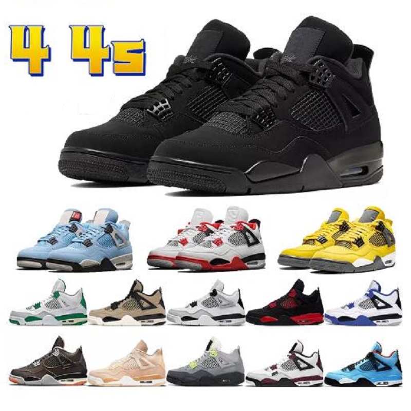 

High Quality Mens 4 4s basketball shoes black cat university blue white oreo shimmer bred trainers pure money metallic purple orange womens designer sneakers, # 12