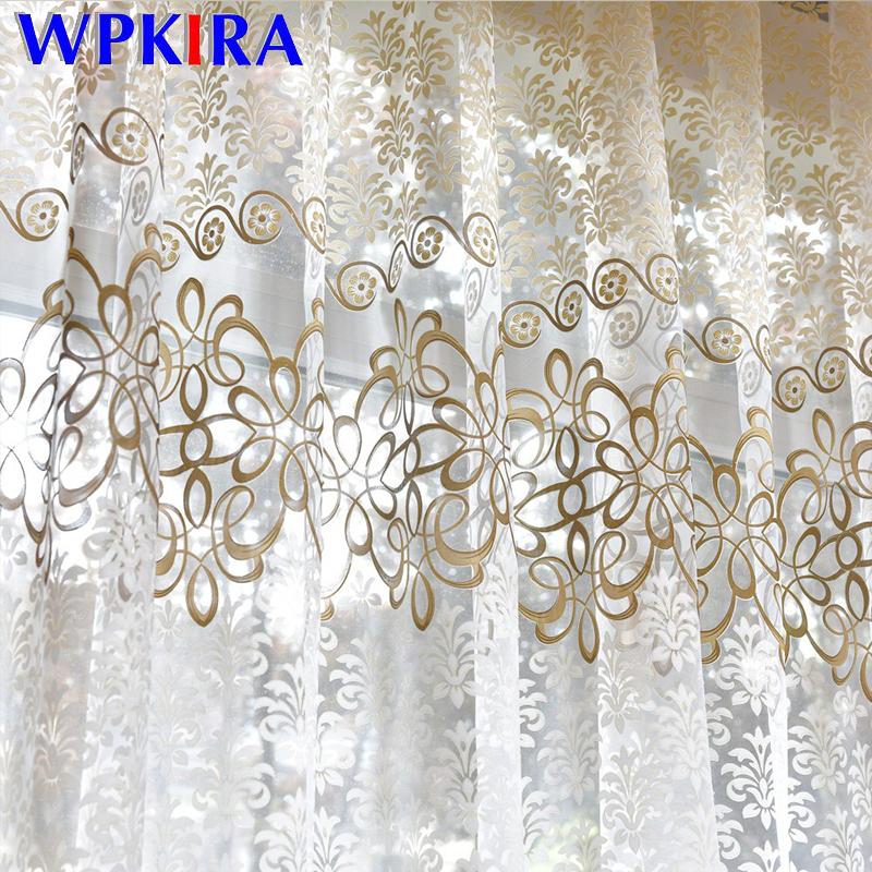

European Khaki Grey Jacquard Curtains Tulle for Living room Bedroom Window Screening Sheer Panel Window Drapes Cortinas ZH032D3, Coffee color