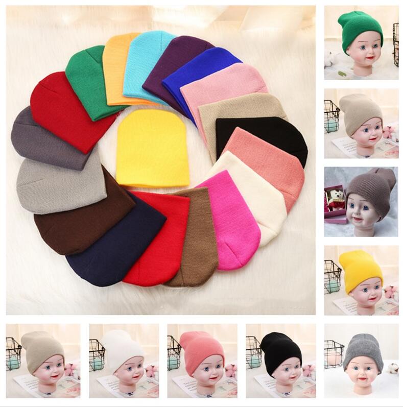 

21 Colors Kids Baby Plain Knit Beanie Ski Hat Skull Caps Slouchy Knitted Winter Hats Children Fluorescent Solid Blank Color Beanies E112602, Mixed or choose from 21 colors