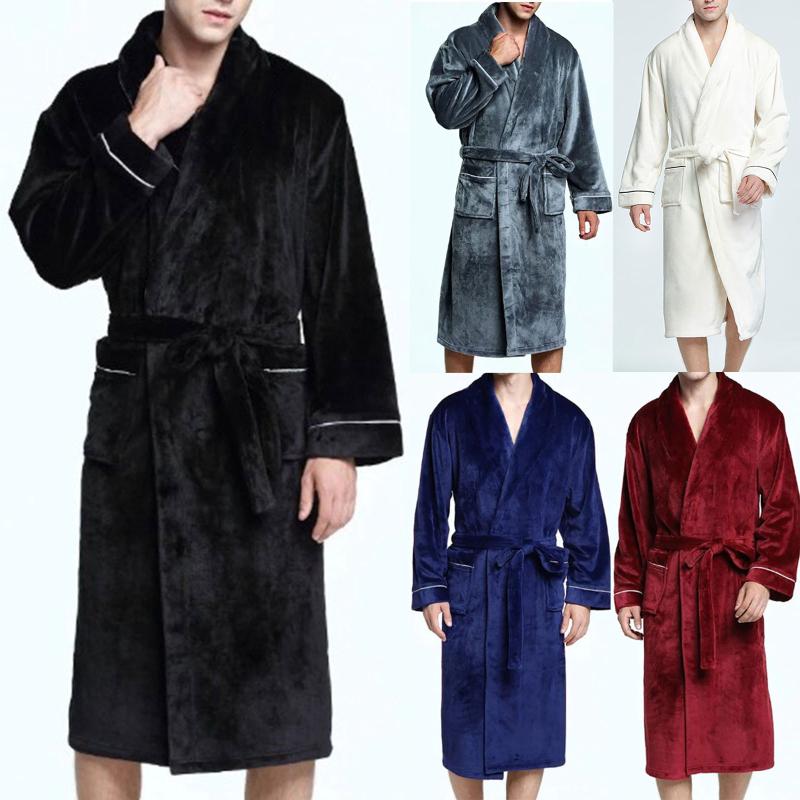 

Men' Winter Lengthened Plush Shawl Bathrobe Home Clothes Long Sleeve Robe Coat Bath Robe Peignoir Homme Flannel Robe#35, Bk