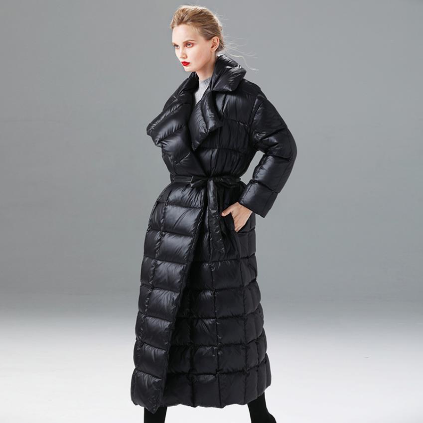 

Winter ankle super long oversized fluffy length women's black fashion was thin plus thick hot duck down jacket f59