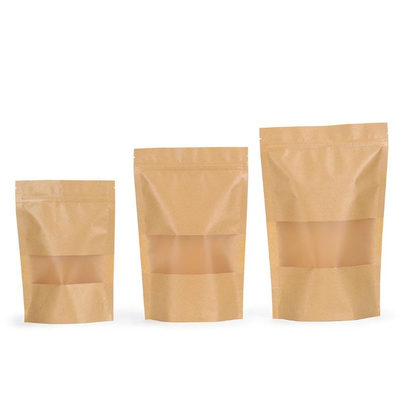

10pcs Kraft Brown Paper Bags With Window, Heat Seal For Catering,Cakes, Fruits,Pastry Reusable Pouches Sealing Gift packing
