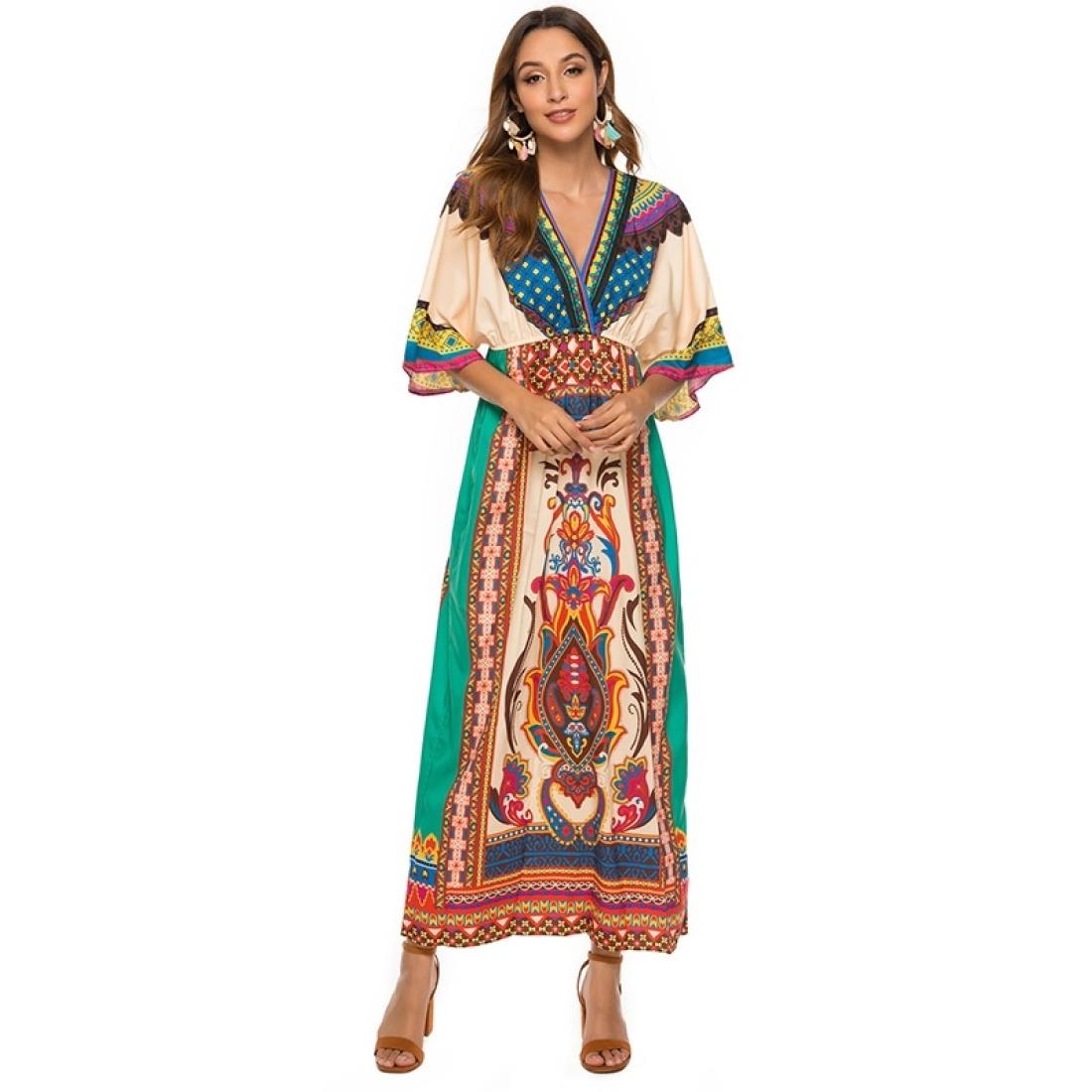 

Bohemian Print Dress National Wind Beach Skirt Seaside Holiday Skirt