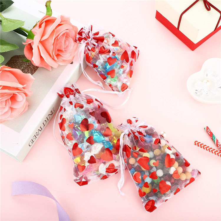 

Heart Organza Bags Gift Wrap Jewelry Pouch Mesh Drawstring Pouches Wedding Favors Bag Candy Gift for Valentine's Day Breast Cancer Awareness Festival 122606