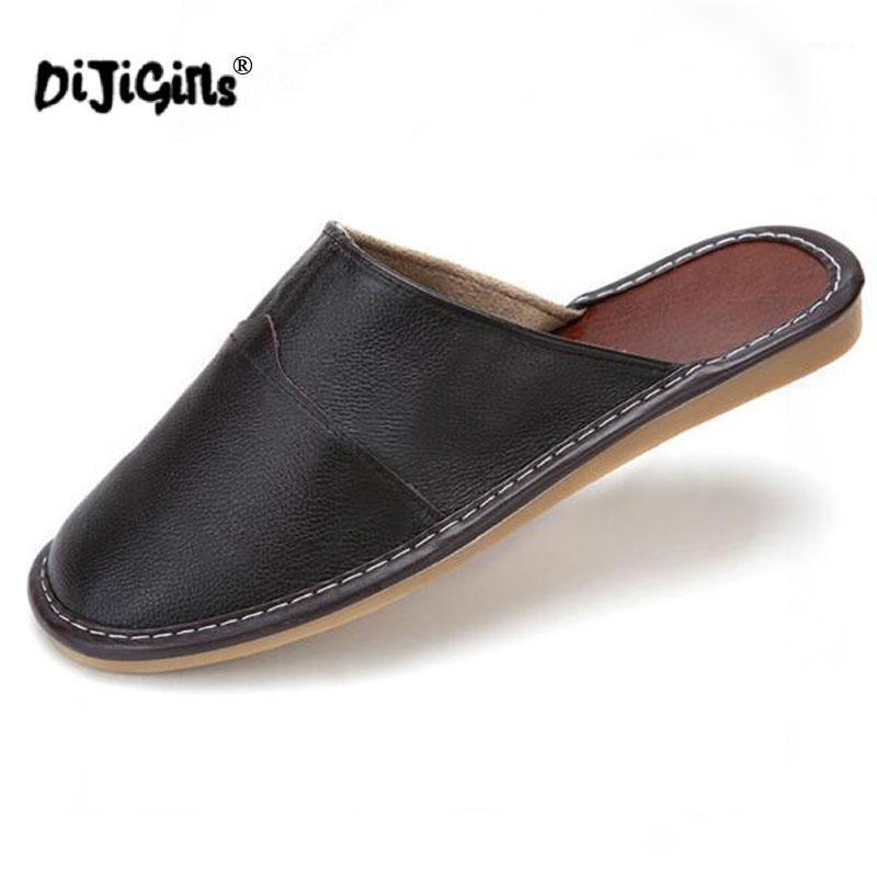 

DIJIGIRLS Plus Size 35-44 Genuine Leather Men Slippers Summer Home Slippers High Quality Men Shoes Non-Slip Home Floor Shoes1, Black