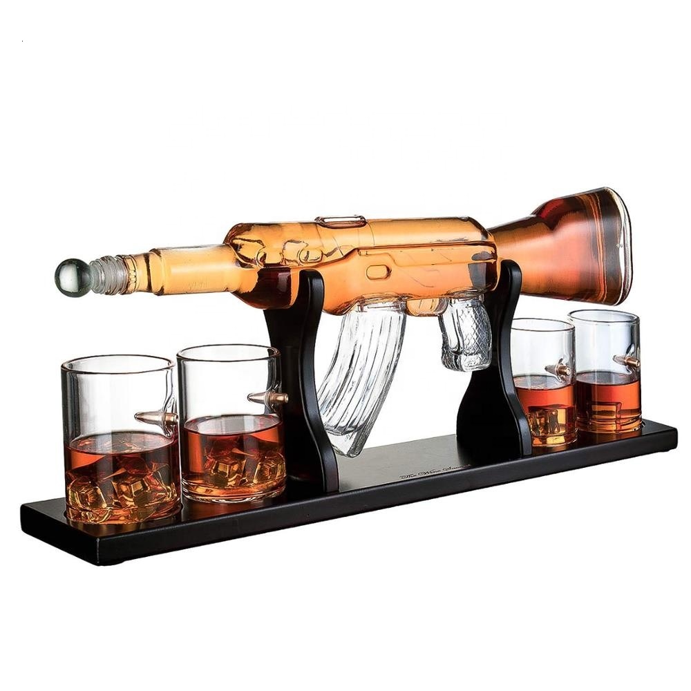 

1000ml Luxury Large Creative Rifle Gun Whiskey Decanter Set with Wooden Base