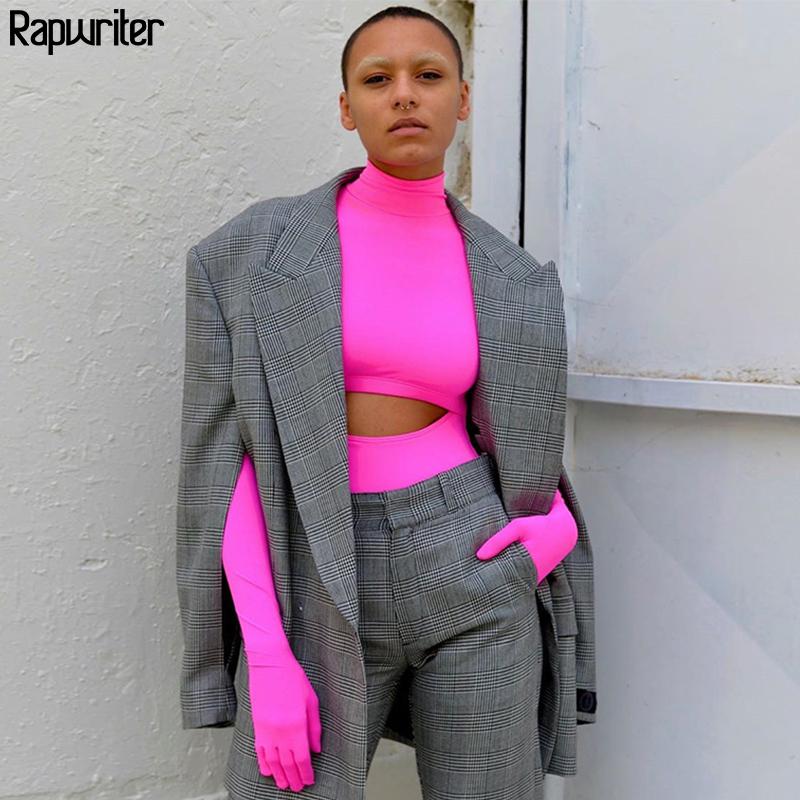 

Women' Jumpsuits & Rompers Rapwriter Fashion Cut Out Long Sleeve Basic Bodysuit Women With Gloves Slim Sexy Body Mujer Turtleneck Bodysuits, Black bodysuit