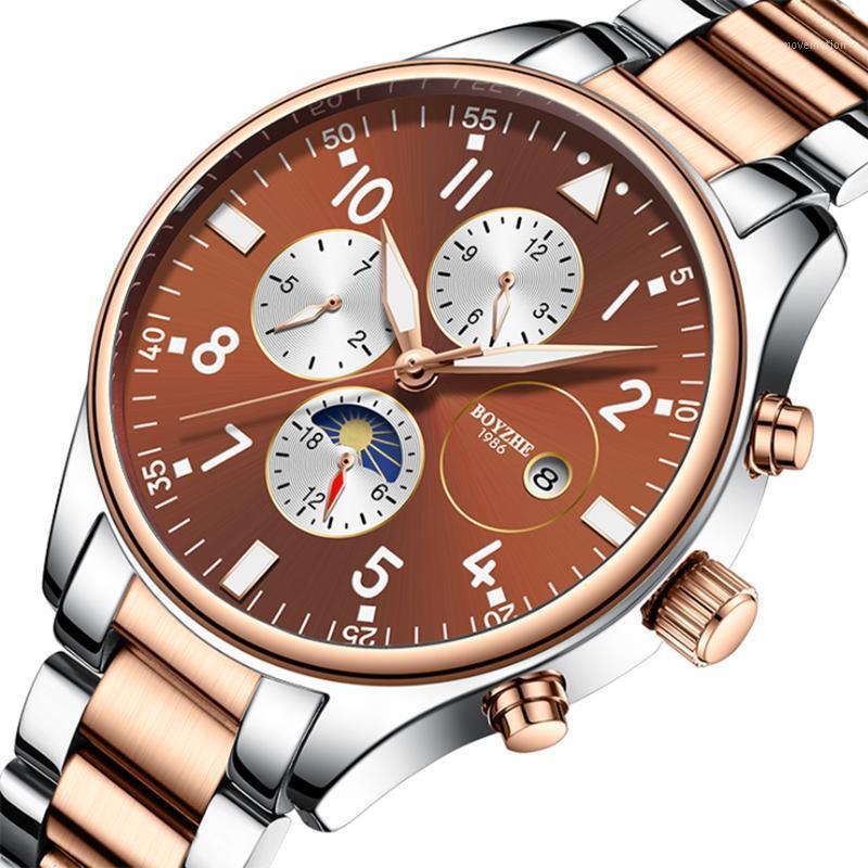 

Fashion Men Sports Mechanical Watch Multi-function Luminous Wristwatch Mens Business Stainless Steel Clock Relogio1, Black leather