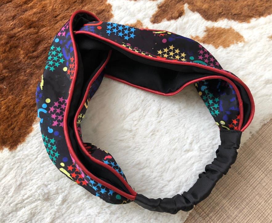 

Women Cross Silk Headbands Hair Accessories Designer Girls Star Printed Turban Elastic Bandanas HeadWraps Hair bands Head Scarf, Silver