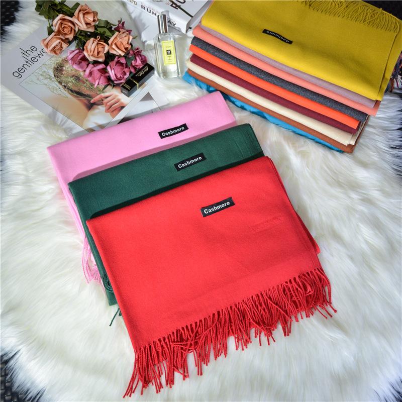 

Women's Winter Imitation Cashmere Warm Scarf. Korean Style Tassel Pure Color Scarf. Fashionable Warm Big Shawl In Solid Color
