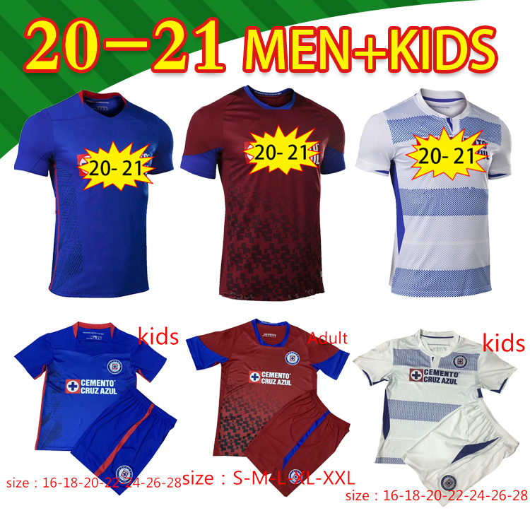 

21 Cruz Azul Home Soccer Jersey 2020 2021 away third red Football Shirt Liga MX third Men + Kids kit camiseta de fútbol, Home kid suit
