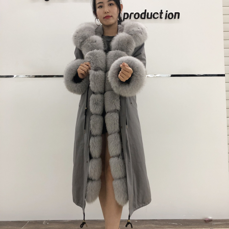 

Parka Winter Women Coat Hooded Jacket with Mango Threshold Big Leather Collar Natural Fox Rex Rabbit Skin Lining Long Outerwear L4nc, The picture