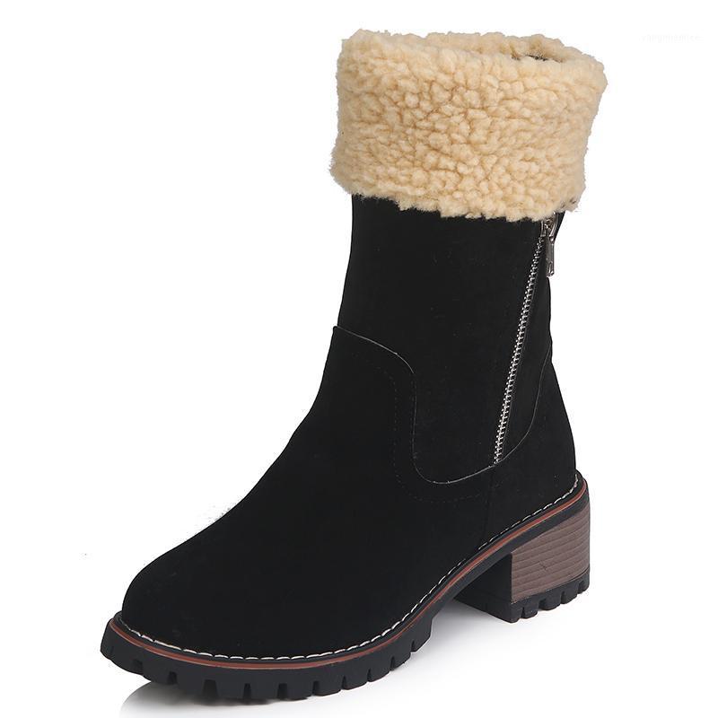 

Winter Shoes Woman Mid Calf Boots For Women Fur Lined Low Block Heel Snow Boots Zip Up Round Toe Platform bottes femme D201, Black