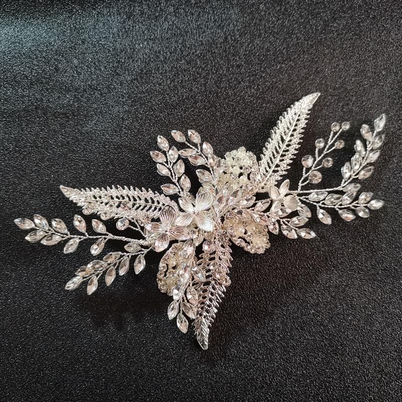 

Hair Clips & Barrettes SLBRIDAL Silver Color Rhinestone Pearls Flower Wedding Clip Barrette Bridal Headpiece Accessories Women Jewelry