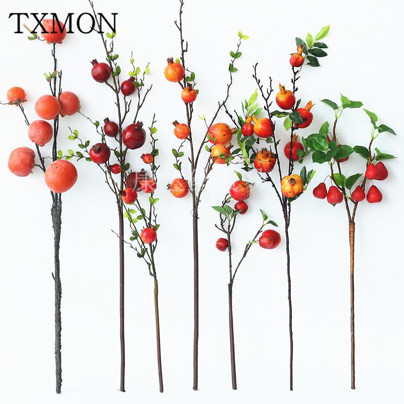 

New artificial flower long branch single persimmon pomegranate berry fake flower home living room decoration fruit tree