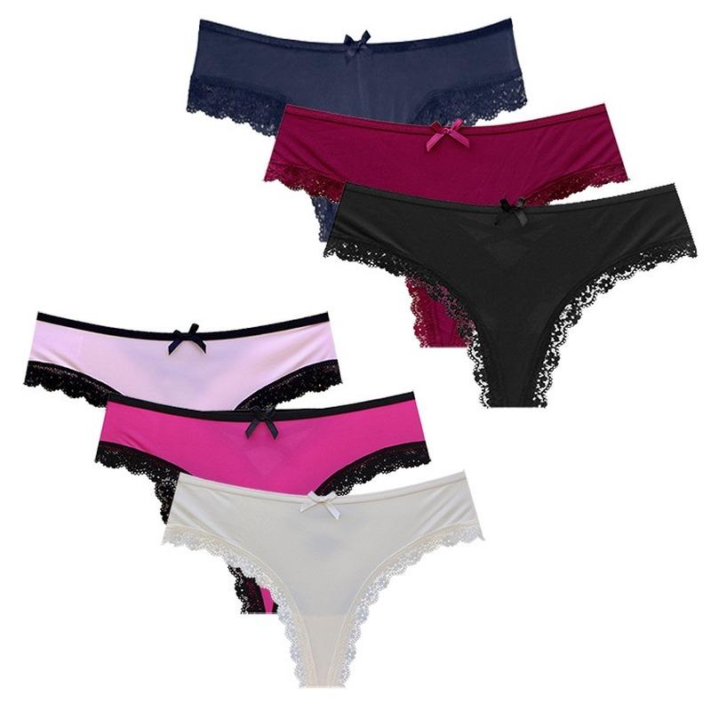 

Low Waist Sexy Women's Underwear Lace Hollow Out Panties Cross Bandage Seamless Underpant Lingerie Seduction Thong, Black