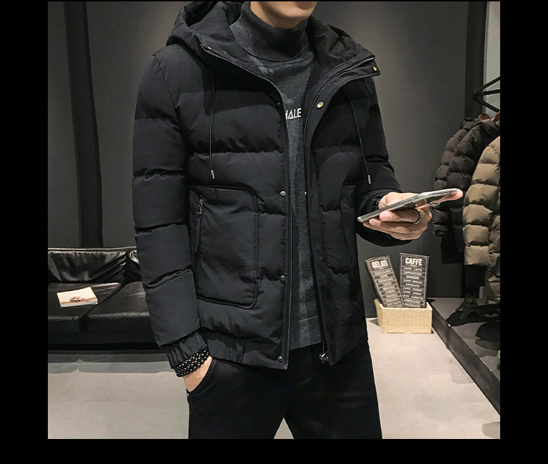

Withered Black Casual Hooded Cotton-Padded Jacket Male Short Coat, Wither black