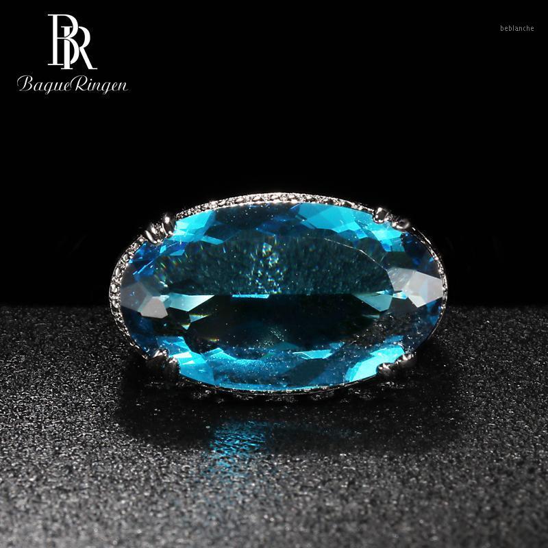 

Cluster Rings Bague Ringen Classic Silver 925 Jewelry Large Gemstones Ring For Women Oval Shaped Aquamarine 13*23mm Gem Anniversary Party Gi
