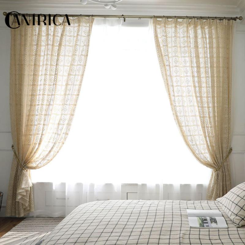 

CANIRICA Curtains For Living Room Hollow Organza Sheer Panel Pastoral Bedroom Window Drapes Sheer Toalha Mesa Chic Decoration, White