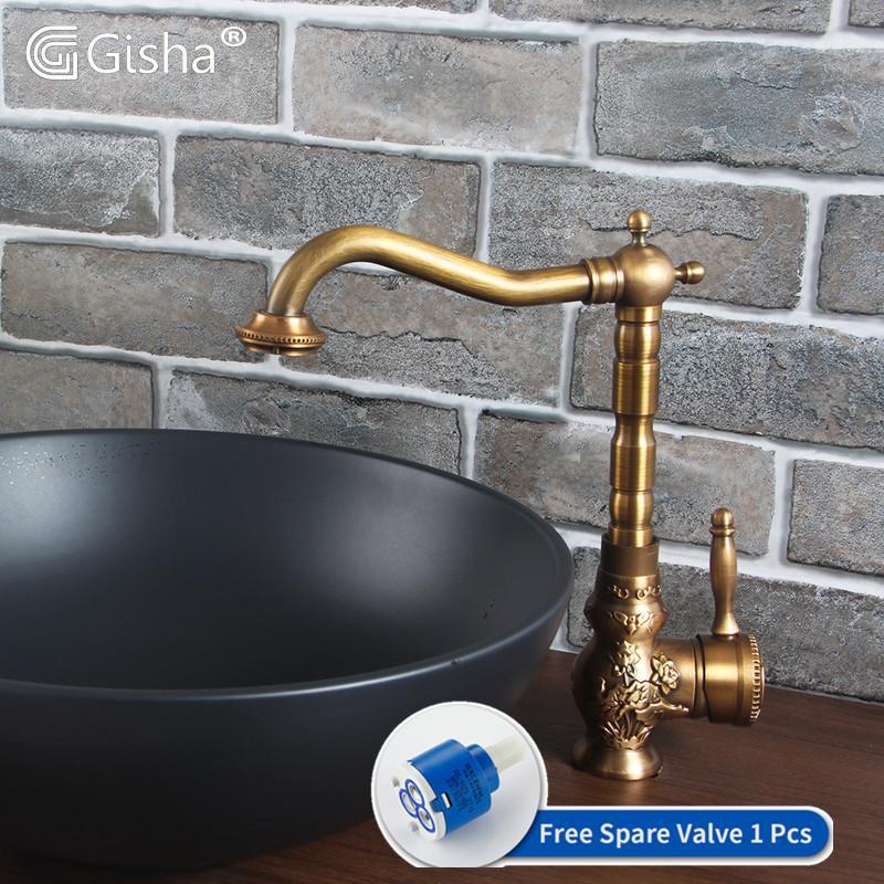 

Gisha Antique Brass kitchen Faucet Cold & Hot Water mixer 360 Degree Turn Single Handle Tap Bathroom Basin Faucet dropshipping1