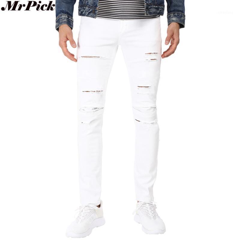 

2017 New Men Shredded Skinny Jeans Tapered Knee Ripped Hole Destroyed Distressed Pencil Stretchy Biker Jeans T03011, As pic