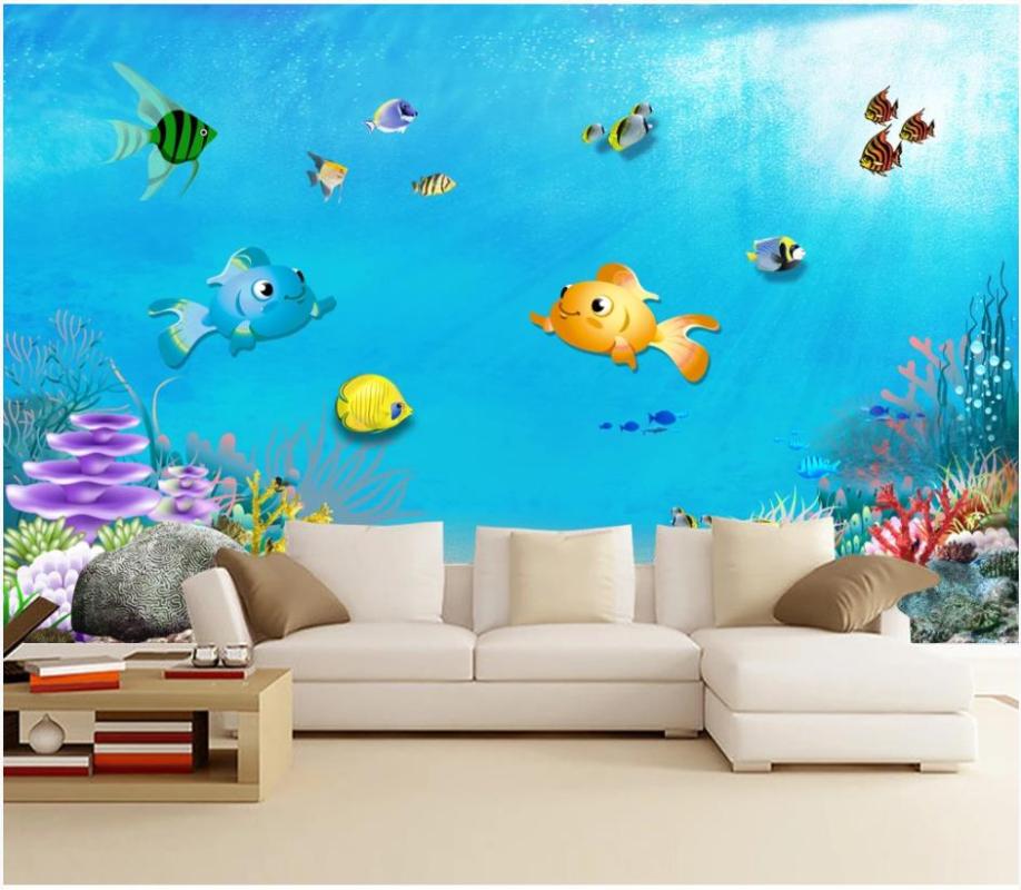 

Custom photo wallpaper for walls 3 d Aesthetic cartoon children's room underwater world kids room mural wall papers home decor, Silk material