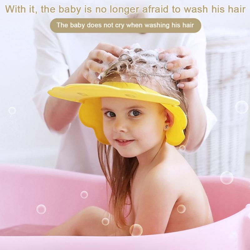 

Cute For Kids Eyes Ears Baby Shower Wide Brim Shield Water Toddlers Hair Washing Duck Shape Shampoo Cap Adjustable Size Infant1