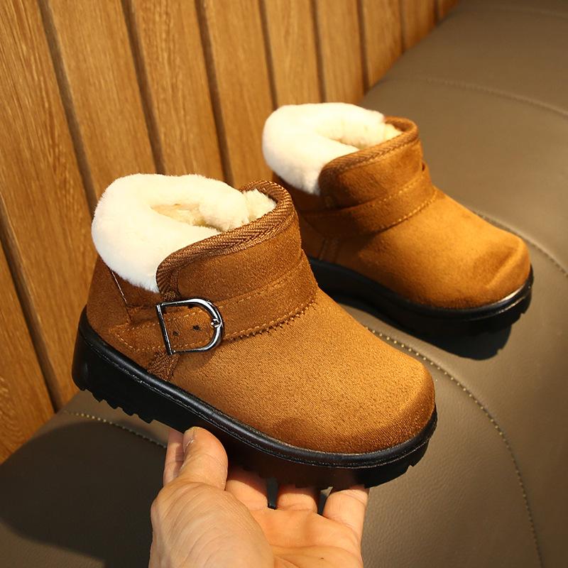 

New Winter Children's Shoes Warm Cotton Padded Girls Snow Boots Kids Rubber Boots Slip-Resistant Suede for Girls, Brown