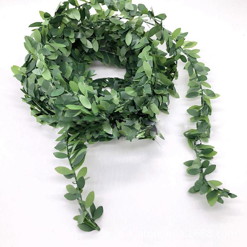 

7.5/295inches Silk Wreath Green Leaf Iron Wire Artificial Flower Vine In Rattan For The Car Decoration DIY Wedding Flower, Small leaf