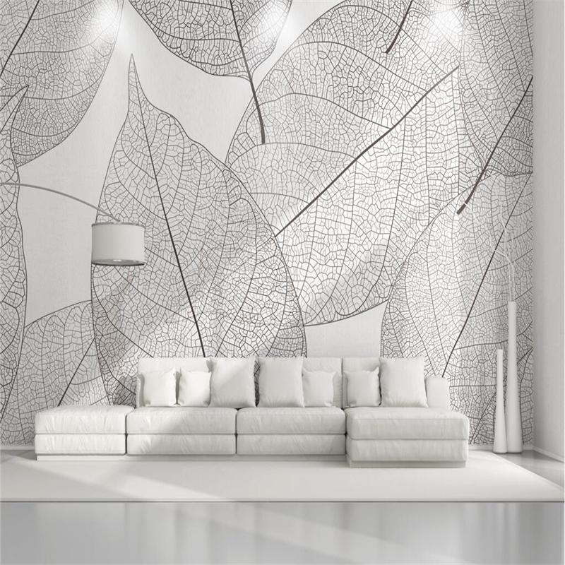 

Vintage Photo Wallpapers 3D Geometric Leaf Wall Murals White Black Texture Wallpapers for Living Room Home Decor Nature Trees, As shown