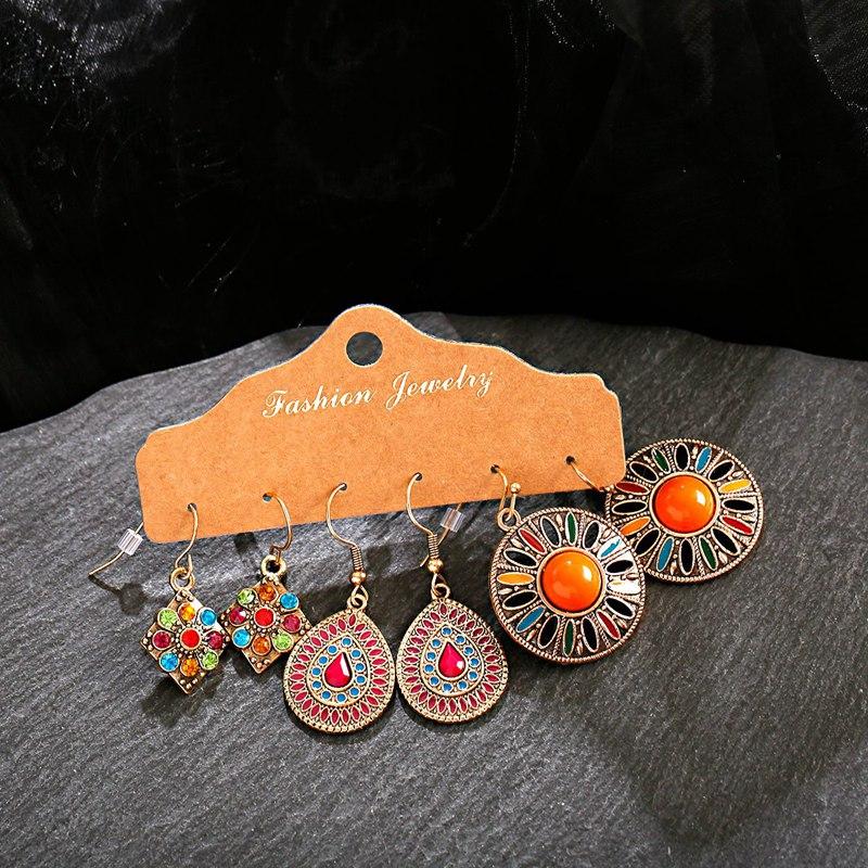 

Vintage Gypsy Multicolor Earrings Set Women Ethnic Orange Beads Earring Dreamcatcher Flower Dangle Earring