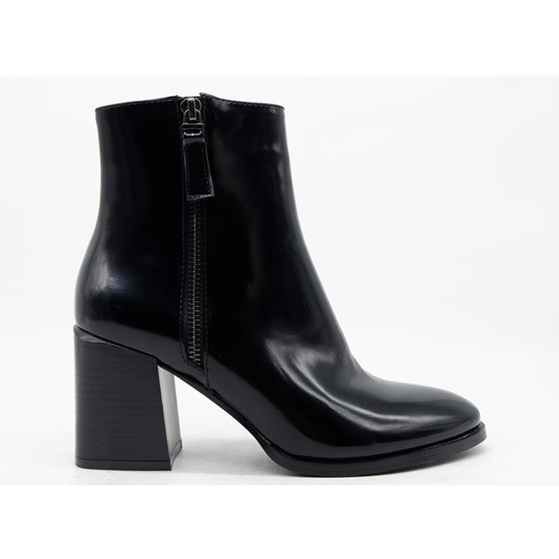 

Casual fashion women black bright finish leather boot leather high-heeled boot thick waterproof zipper knight
