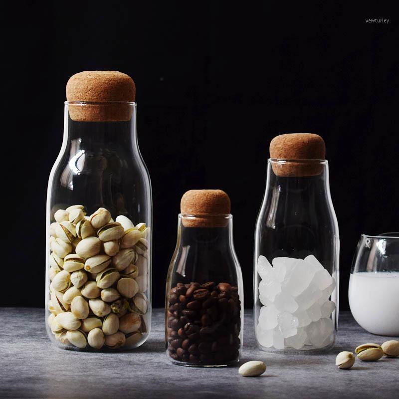 

Japanese-Style Cork Glass Bottle Heat-Resistant Milk Juice Bottle Transparent Storage Tank Containers Coffee Storage Tank1