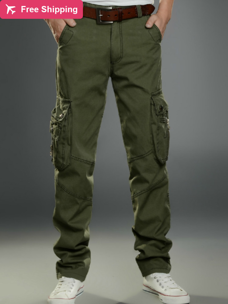 

Streetwear man's hip hop multi-pocket cargo loose straight tactical military pants, Black