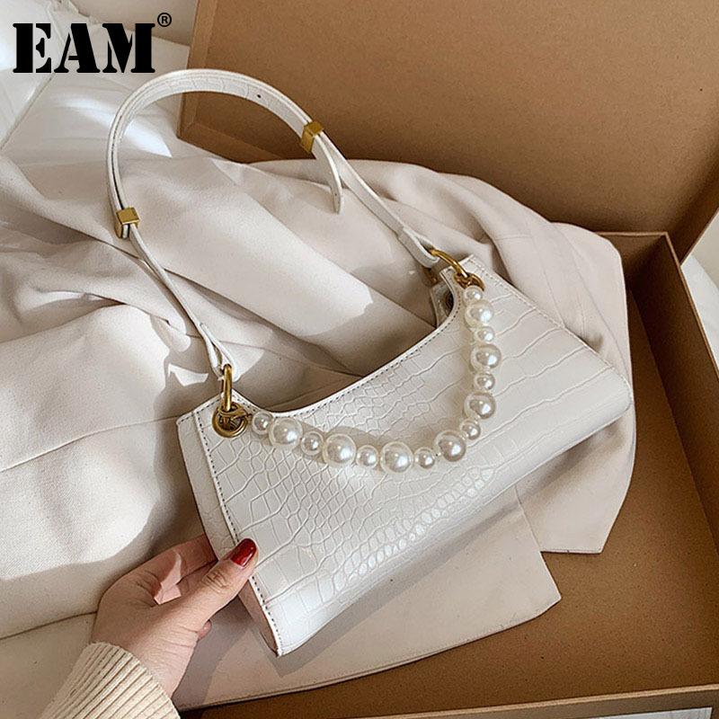 

[EAM] Women New Pearls Chains Small PU Leather Flap Personality All-match Crossbody Shoulder Bag Fashion Tide 2021 18A1783, Pearl black