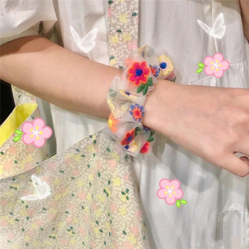 

Summer Mesh Chiffon Flower Scrunchie Women Girls Elastic Hair Rubber Bands Accessories Tie Hair Ring Rope Holder Headwear