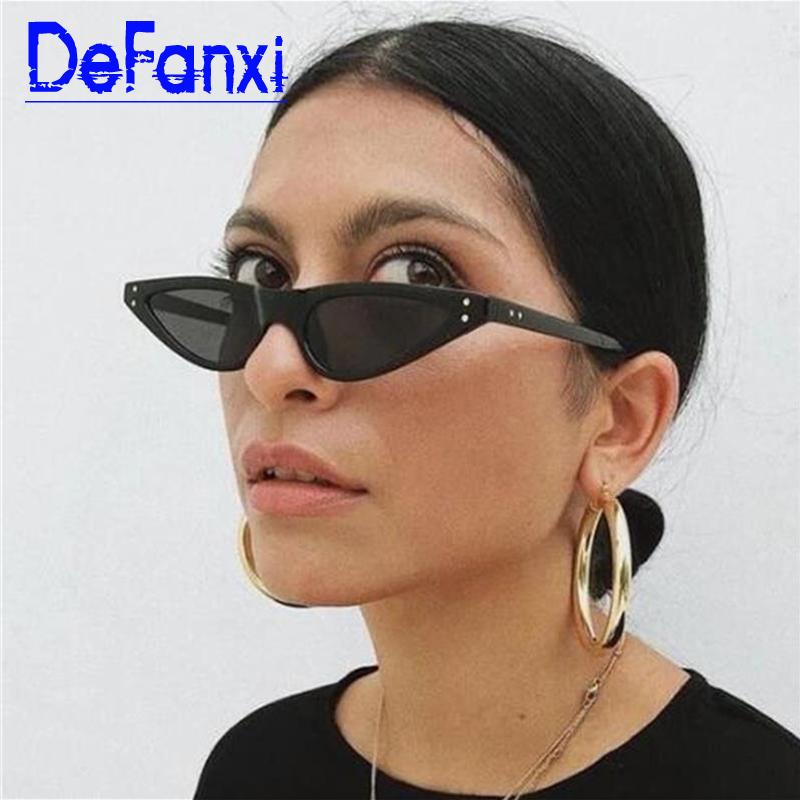 

Sunglasses Retro 90's Thin Cat Eye Rivet Women Shades Small Narrow Sun Glasses Fo R Metal Hinges UV Protected