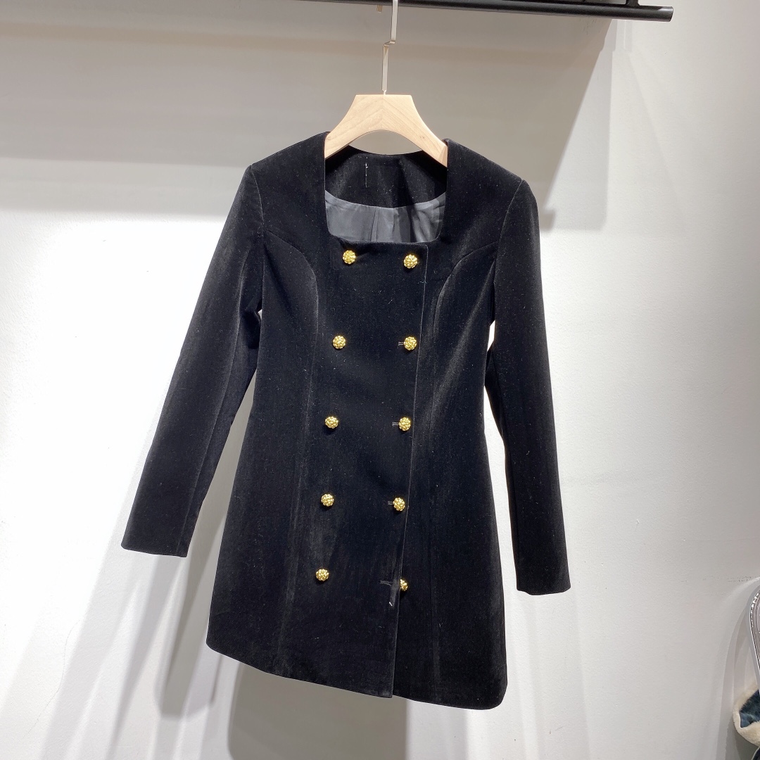 

Velvet square neck dress, Black