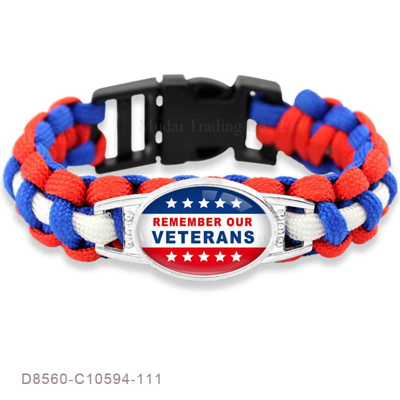 

Custom Remember Our Veterans Thank You Veterans Paracord Survival Friendship Men Womens Ladies Bracelets Blue White Cord