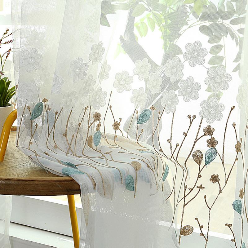 

Korean Embroidered Flower Tulle Curtains for Bedroom Window White Sheer Curtains for Living The Kitchen Voile Fabric Curtain, Tulle 1 piece