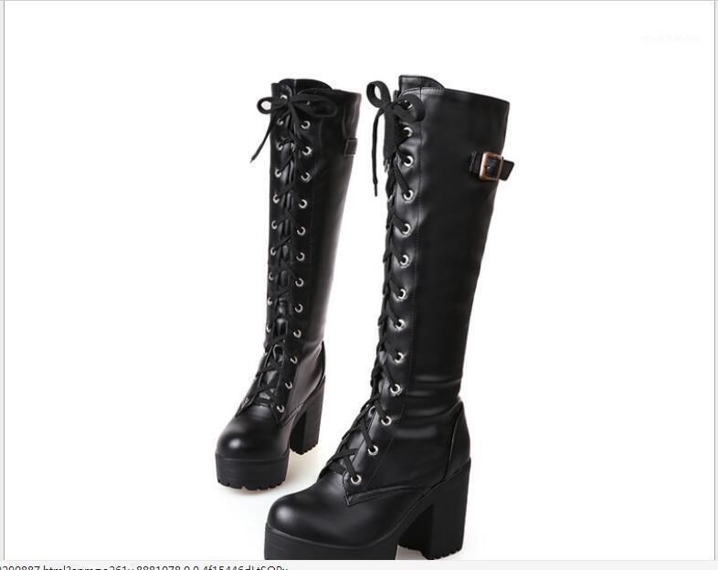 

New classic Women Knee-High Boots Lace Up Sexy High Heels Women Shoes Thick heel Winter Boots Warm Fashion Large size1, Black