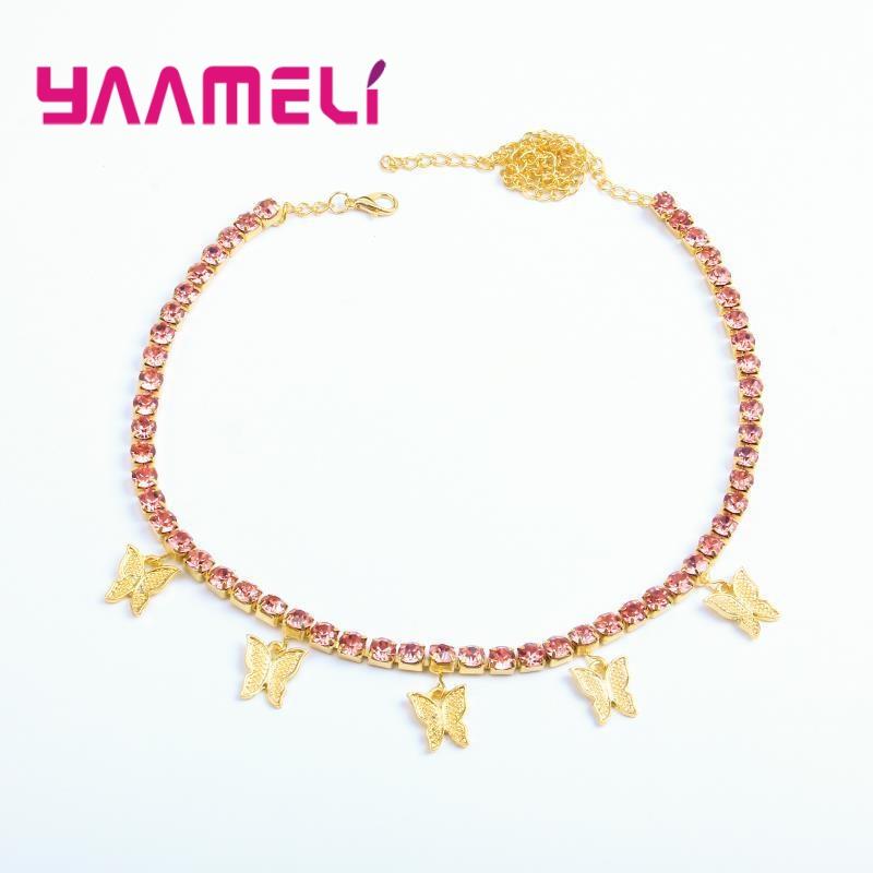 

Butterfly Pendant Necklaces 925 Sterling Silver Chain Gold Color Necklace Women Jewelry Link Chain Wedding Party Gift Bijoux
