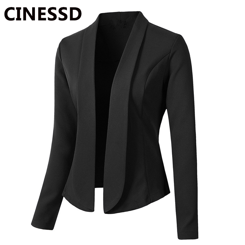 CINESSD Women Blazer Coats Solid Casual Long Sleeve Suits Turn Down Collar Navy Blue Slim Office Lady Business Suit Jackets 201114Z