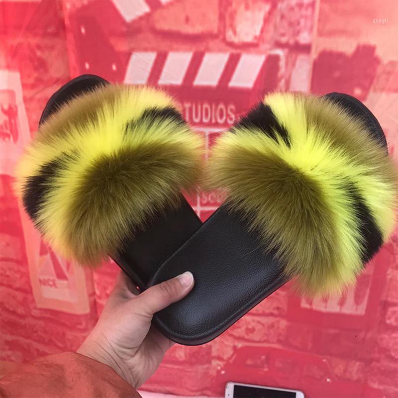 

Fur Slippers Women Real Fur Slides Home Furry Flat Sandals Female Slippers Cute Fluffy House Shoes 2020 Woman Shoes1