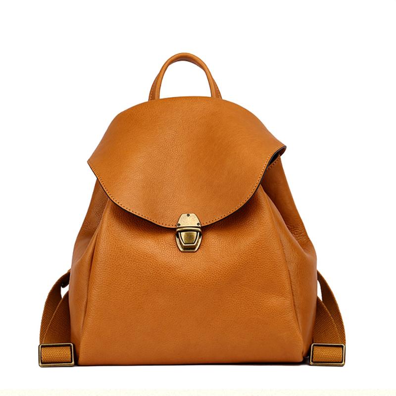 

Retro Backpack For Women Genuine Leather Shoulder Bag Female Real Leather Backpacks Large Travel Laptop Bag Casual Knapsack, Black