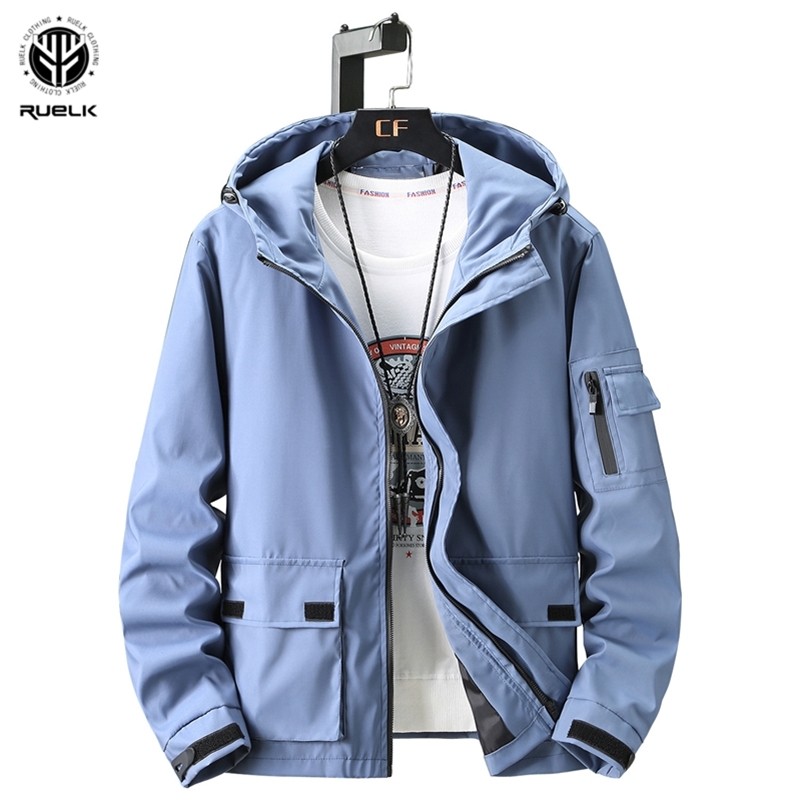 

RUELK Tide Brand Jacket Spring And Autumn New Loose Jacket Cotton Jacket Hooded Multi-Pocket Loose Large Size Men l-8XL 201105, Khaki